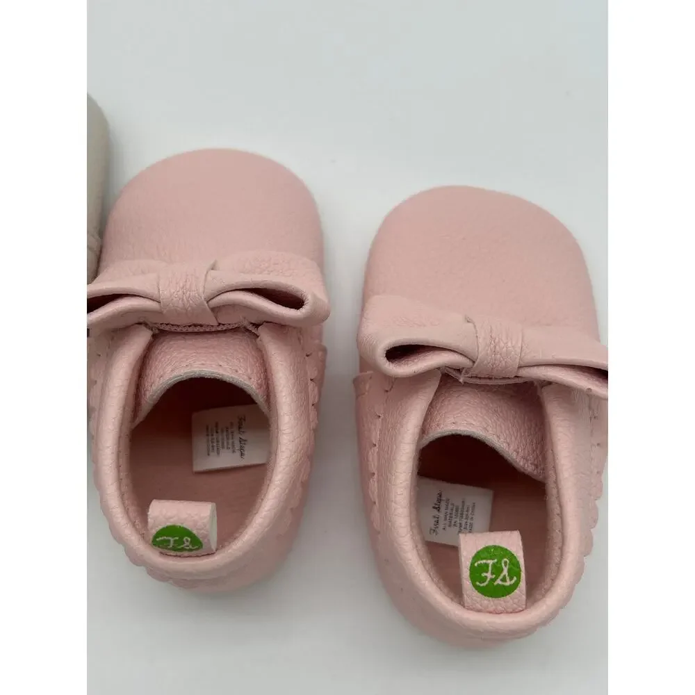 Lot of 2 First Steps Stepping Stones Pink Bow Moccasin Shoes Size 3 (6-9 Months)